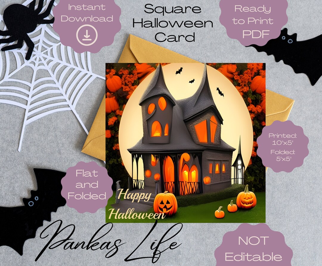 Halloween Ephemera, Halloween Printable Greeting Card, Square Halloween ...