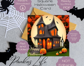 Halloween Ephemera, Halloween Printable Greeting Card, Square Halloween Card, Trick Or Treat, Funny Halloween Card, Spooky Day Card