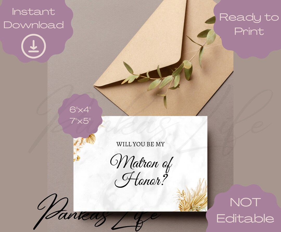 Matron of Honor Proposal Card Printable Will You Be My Card Template ...