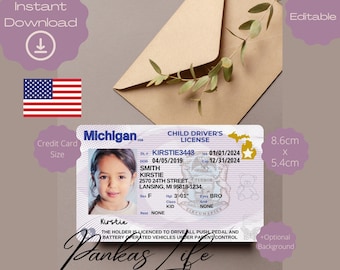 Editable Pretend Play Usa Driver License For Kids Michigan Driving Licence Template Printable Toy Editable Keep Driving Passed Driving