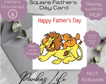 Cute Happy Father's Day Card, Square Greeting Card For Dad Homemade Card, Last-Minute Gift Idea, Instant Present Father and Son