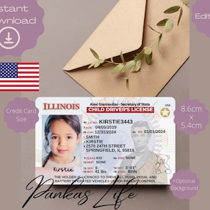 Editable Pretend Play Usa Driver License For Kids, Illinois Driving Licence Template, Printable Toy Editable Keep Driving, Passed Driving