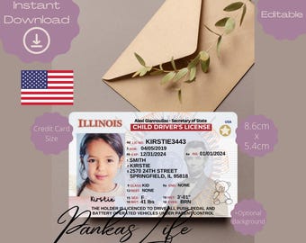 Editable Pretend Play Usa Driver License For Kids, Illinois Driving Licence Template, Printable Toy Editable Keep Driving, Passed Driving