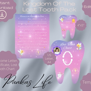 Ensemble modifiable de fée des dents, lettre de fée des dents, certificat de jeu de simulation, carte des dents perdues, kit imprimable, accessoires pour tout-petits, cadeau préscolaire