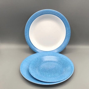 3 Piece Place Setting of Corelle Blue Linen - Soup Bowl; Salad Plate and Bread and Butter Plate
