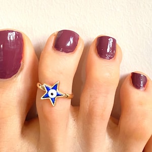 Adjustable Star Evil Eye Toe Rings, Star Gold Toe Rings, Knuckle Rings, Dainty Ring, EvelEye Ring, Summer Jewelry, Toe Cuff, Protective Ring