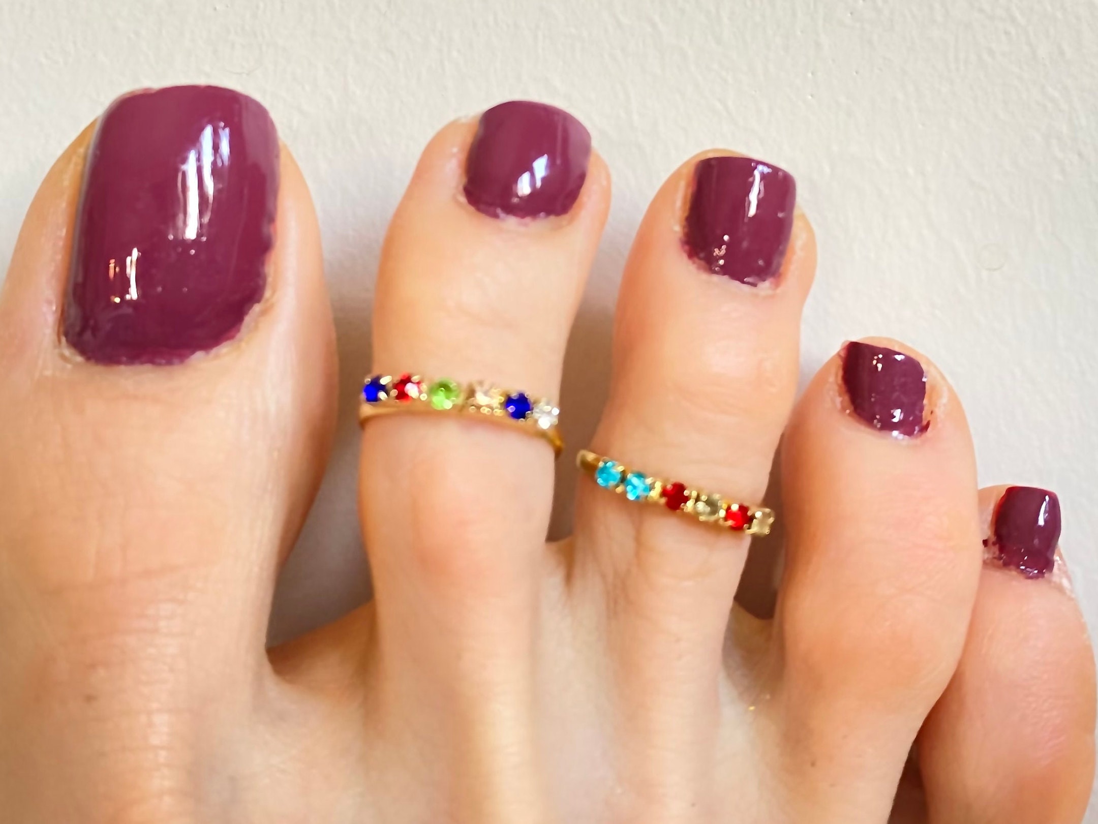 Rainbow Gold Toe Rings Set of 2 Rings Diamond Birthstone - Etsy