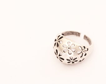 Silver Flower 3D Rings Women, Adjustable Flower Rings, Dainty Flower Statement Rings, Floral Rings, Romantic Gifts For Wife, Girlfriend Gift