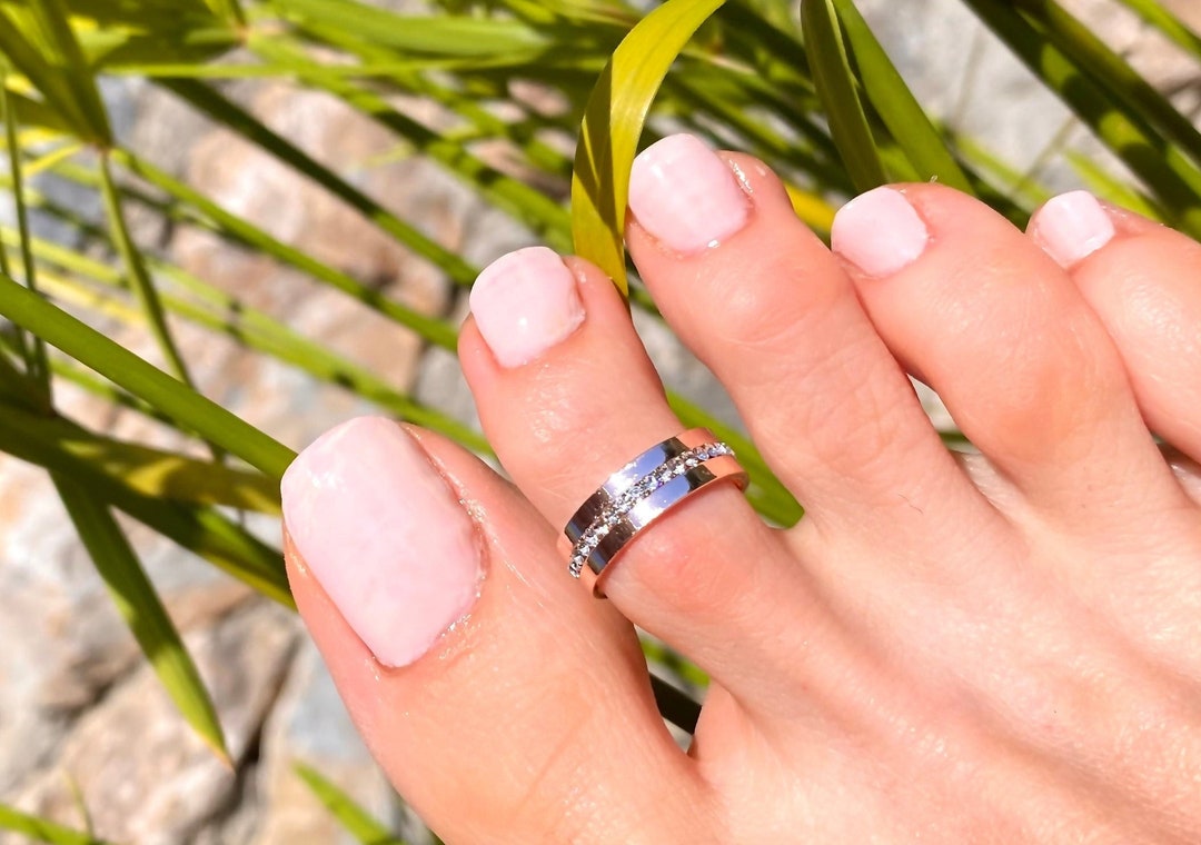 Diamond Rose Gold Toe Ring Eternity Band Foot Rings Dainty Etsy