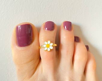 Daisy Toe Rings, Gold Toe Ring Adjustable, Ring For Foot, Knuckle Rings, Dainty Mini Ring, Foot Ring, Summer Jewelry, Toe Cuff, Cute rings