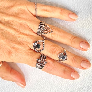 Multiple Silver Rings, 6 Pieces Vintage Silver Ring Set for Women, Teen Girl Boho Midi Finger Knuckle Ring, Trendy Aesthetic Stackable Ring