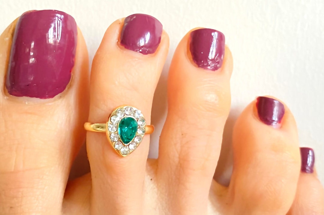 Emerald Rhinestone Toe Rings Gold Toe Ring Adjustable Etsy