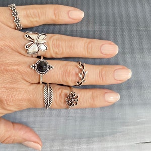 Silver Ring Set, Multiple 7 Pieces Rings for Women, Boho Midi Finger Knuckle Ring, Trendy Stackable Rings, Mothers Day Gifts