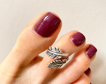 Silver Leaf Branch Toe Ring, Double Leaf Adjustable Toe Ring, Wrap Ring, Knuckle Ring, Foot Jewelry, Summer Jewelry, Foot Ring