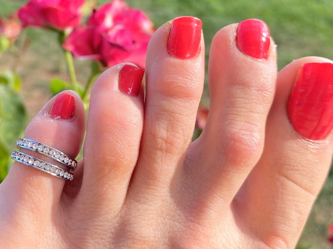 Diamond Silver Toe Ring Eternity Band Set of 2 Foot Rings Etsy