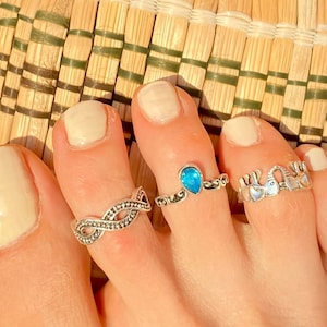 Adjustable Open Silver Toe Ring, Set of 3 Rings, Elephant Rings, Dainty Silver Rings For Foot, Eternity Knuckle Rings, Solid toe rings