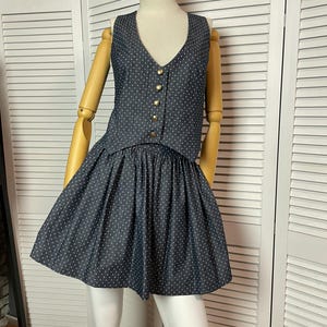Vintage Polka Dot Cotton Skirt & Vest Set: Handmade Boho Clothing
