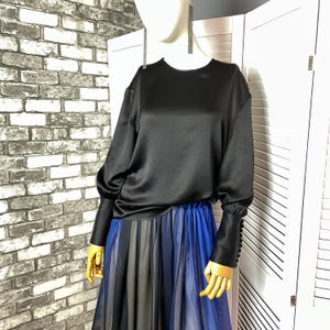 Black Silk Satin Blouse: Elegant Long Sleeve Top