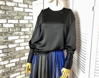 Black Silk Satin Blouse: Elegant Long Sleeve Top