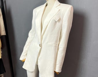 White Linen Blazer: Tailored Viscose-Lined Jacket