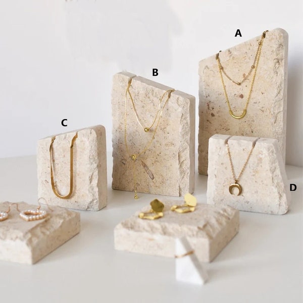 Présentoirs de bijoux en pierre calcaire naturelle, porte-collier, organisateur de bijoux, décoration intérieure, attrait intemporel