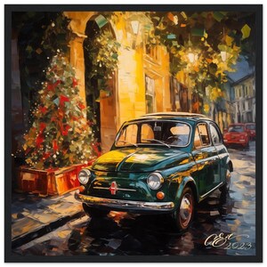 Palermo Nocturno. Impresión de pintura original. Póster enmarcado de madera de papel mate premium