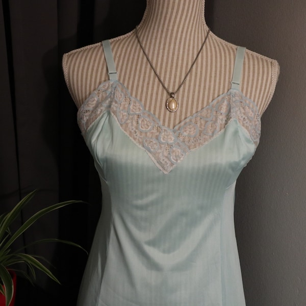 Vintage Lingerie - Simpson Turquoise Knee Length w/Lace Trim