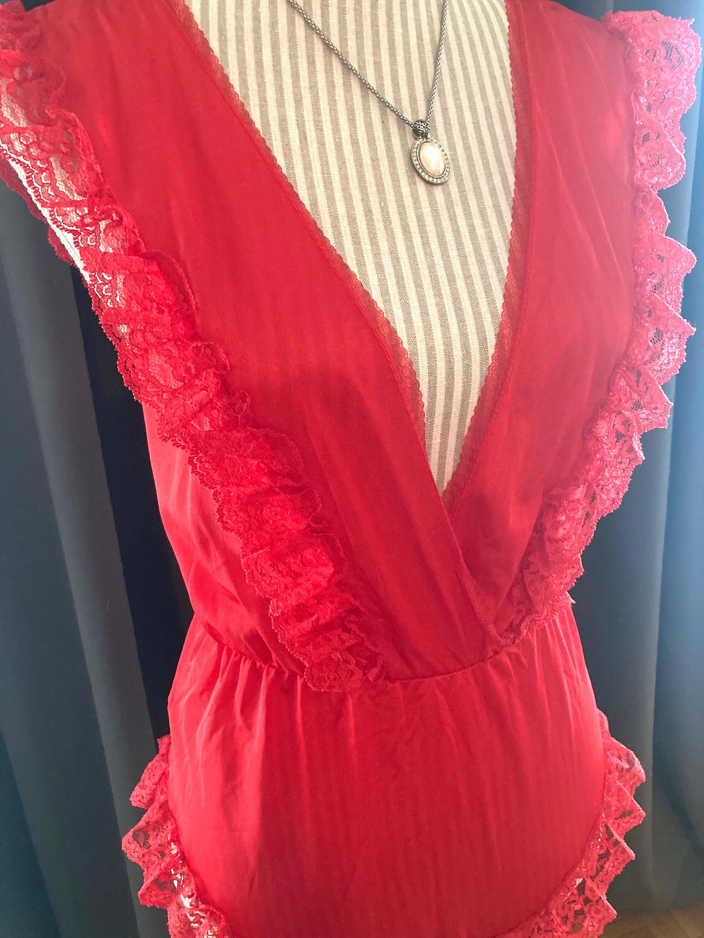 red lace teddy dress Vintage Teddy/babydoll - Red Dominique W/lace Trim