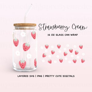 ストロベリークリーム缶 SVG | ビール缶ガラス SVG | サマーカップ | 花柄 | ガラスタンブラー | 花 | フルーツ | Silhouette Cameo & Cricut 用 SVG