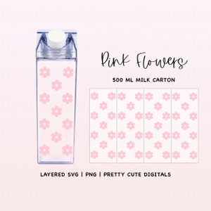 PINK FLOWERS CARTON Svg | Caixa de leite Svg | Caixa de leite floral | Garrafa de água de 500ML | Garrafa de acrílico | Svg para Silhouette Cameo e Cricut
