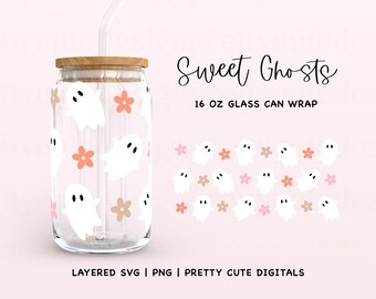 SWEET GHOSTS SVG | Libbey Cup Wrap | 16OZ Can Glass Wrap | Halloween Cup Wrap | Ghost Svg | Halloween Svg | Ghost Cup Wrap | Cricut Cut File