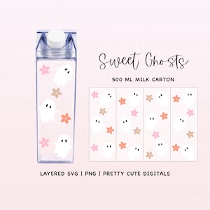 スイートゴーストカートン SVG | ミルクカートン SVG | ハロウィンミルクカートン | 500ML ウォーターボトル | アクリルボトル | Silhouette Cameo & Cricut 用 SVG