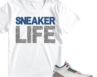 T Shirt to match Nike Air Jordan Retro 3 true blue "The Bull" White Tee