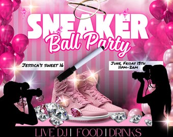 Invitación digital de Sneaker Ball / Invitación para fiesta de Sneaker Ball para adolescentes / Cumpleaños de Sneaker Ball con brillo, estilo celular, descarga instantánea