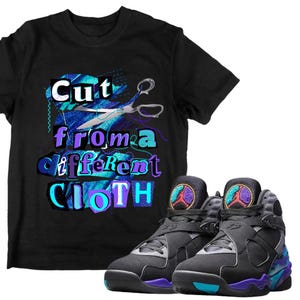 Koszulka uszyta z innego materiału | Koszulka pasująca do butów Aqua 8 Jordans | Retro 8s Jordan Sneakerhead Streetwear Outfit pasujący do winogron