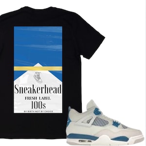 Jordan 4 Military Blue Matching Shirt | Sneaker Tee to Match Jordan 4s | Military Blue Jordan Sneaker Shirt | Jordan 4 Outfit Tee