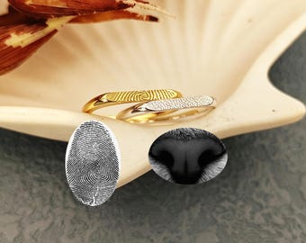 Custom Pet's Nose Print Ring,Custom Actual Fingerprint,Engraved Pet Memorial Gift,Engagement Ring,Christmas Gift,Promise Ring,Christmas Gift