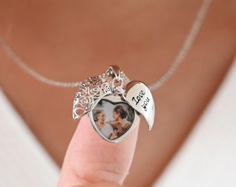 Personalisierte Herz Locket Halskette mit Foto, Vintage Medaillon Halskette, Erinnerungsgeschenk für sie, Foto-Halskette für Mama, Weihnachtsgeschenk für sie
