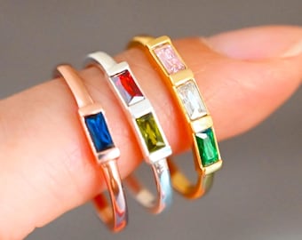 Family Birthstones Ring,Christmas Gift,Baguette Birth Stones Ring,Gold Ring,Stackable Ring,Mothers Jewelry,Bridesmaid gift,Wedding gift