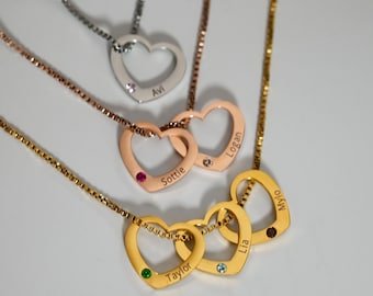Custom Gold Name Heart Necklace,Multiple Birthstone Necklace,Mother's Day Gift,Birthday Gift,Couples Necklace,Christmas Gift for Her