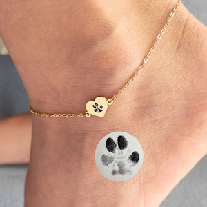 Personalized Paw Prints Anklet,Your Actual Paw Print Anklet,Nose Print Jewelry,Custom Pet Name Jewelry,Memory Pet Loss Gift,Christmas Gift