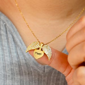 Custom Hidden Name Guardian Angel Wings Necklace,Heart Name Necklace,Angel Wings Necklace,Secret Message Necklace,Personalized Grieving Gift