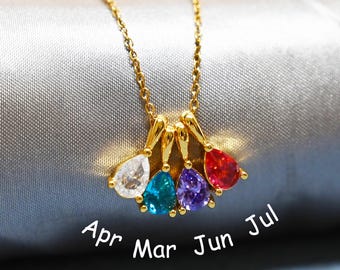 Personalized Gold Family Birthstone Necklace,Gemstone Necklace,Christmas Gift for Mom,Bridesmaid Gift,Birthday Gift,Graduation Gift for Her