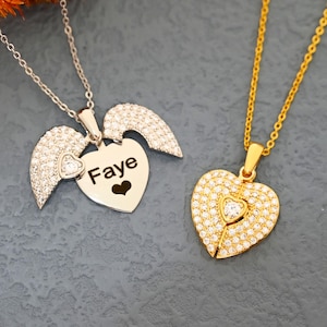 Personalized Hidden Name Necklace,Heart Name Necklace with Wings,Guardian Angel Wings Necklace,Gift for Daughter,Gift for Loss,Grieving Gift
