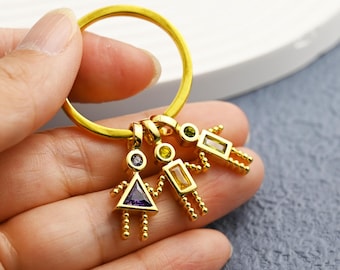 Custom Birthstone Kid Charm,Family Keychain,Triangle Girl Keychain,Birthday Gift for Grandma,Christmas Gift,Girl Boy Pendant,New Mom Gift
