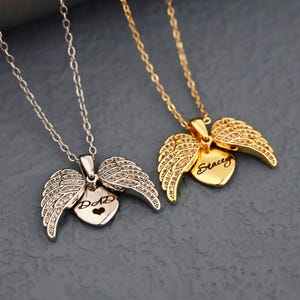 Custom Hidden Name Guardian Angel Wings Necklace,Heart Name Necklace,Angel Wings Necklace,Secret Message Necklace,Personalized Grieving Gift
