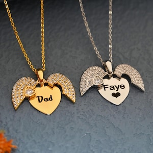 Personalized Hidden Name Necklace,Heart Name Necklace with Wings,Guardian Angel Wings Necklace,Gift for Daughter,Gift for Loss,Grieving Gift