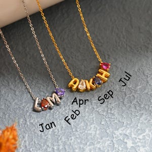 Collar de oro con inicial y piedra de nacimiento, collar con letra personalizada, collar con piedra de nacimiento, regalo de cumpleaños para ella, regalo para el Día de la Madre, regalo para dama de honor.
