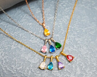 Personalized Gold Family Birthstone Necklace,Gemstone Necklace,Christmas Gift for Mom,Bridesmaid Gift,Birthday Gift,Graduation Gift for Her