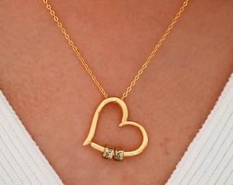 Custom Engraved Heart Bead Pendant Necklace,Kids Name Necklace ,Personalized Gift for Her,Mother's Day Gift,Family Name Jewelry,Wedding gift